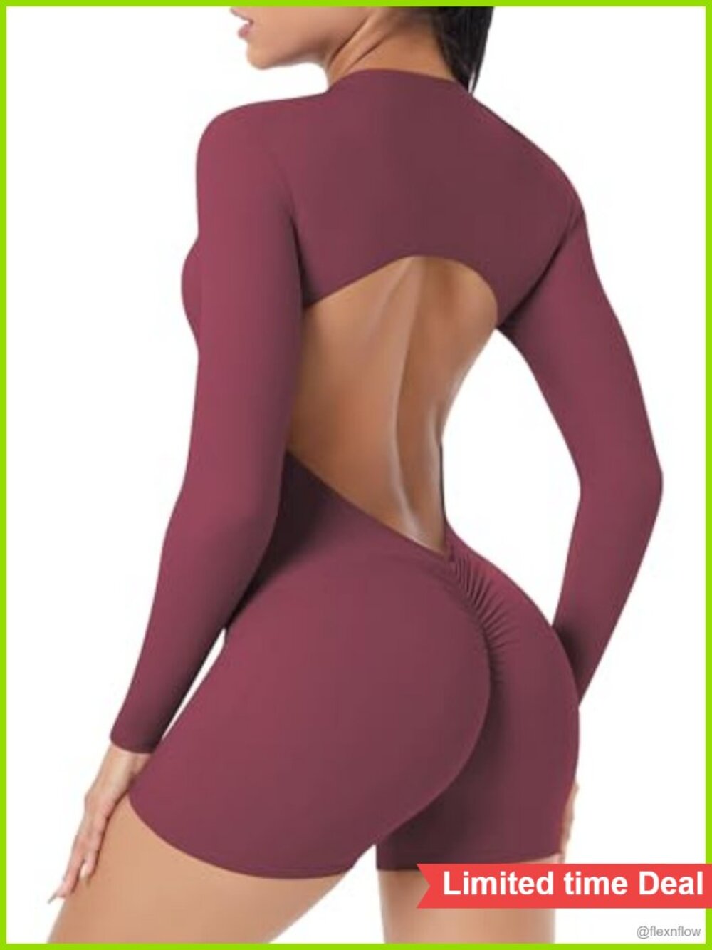 SEAUR Zip Up Workout Jumpsuit Backless Long Sleeve Romper Bodysuit